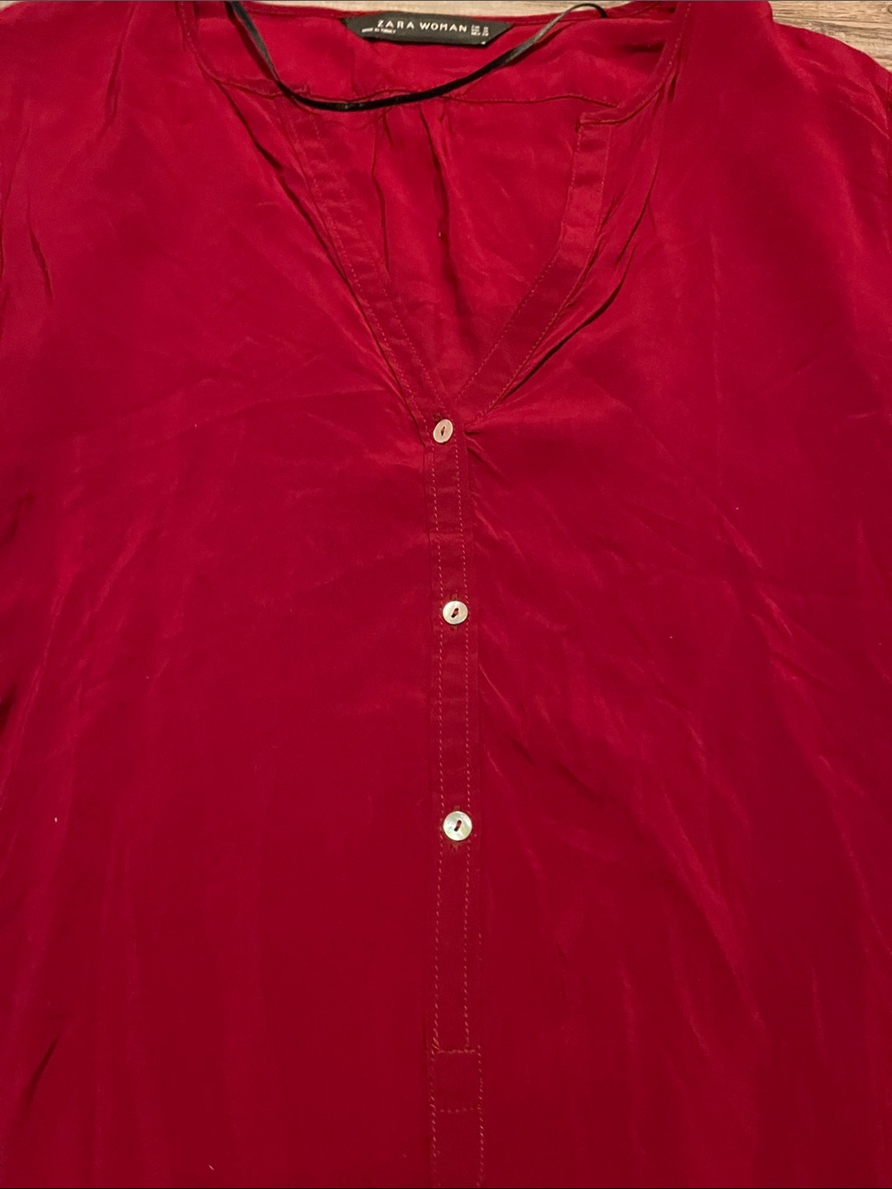 Zara Deep Red Button-Front V-Neck Blouse - Picture 4 of 5